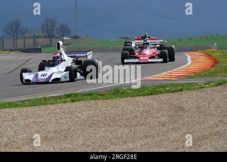 Mugello Circuit, 1. April 2007: Unbekannter Lauf auf dem Classic F1 Car 1975 Brabham BT44B Ex Carlos Reutemann Ford Cosworth auf dem Mugello Circuit in Italien während Mu Stockfoto