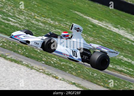 Mugello Circuit, 1. April 2007: Unbekannter Lauf auf dem Classic F1 Car 1975 Brabham BT44B Ex Carlos Reutemann Ford Cosworth auf dem Mugello Circuit in Italien während Mu Stockfoto