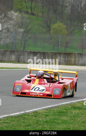 Scarperia, Mugello, 5. märz 2008: Unbekanntes Fahren des Ferrari 312 pb Jahr 1971 während der Übung auf dem Mugello Circuit. Italien Stockfoto