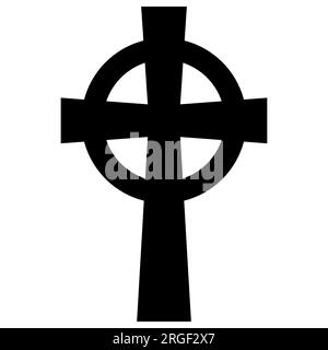 Symbol für keltisches Kreuz isoliert auf weißem Hintergrund. Vector einfaches schwarzes, flaches Design Stock Vektor