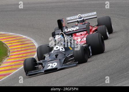 Mugello Circuit, 1. April 2007: Unbekannter Lauf auf dem Classic F1 Car 1974 Shadow DN3 Ex Tom Pryce auf dem Mugello Circuit in Italien während des Mugello Historic Festival. Stockfoto