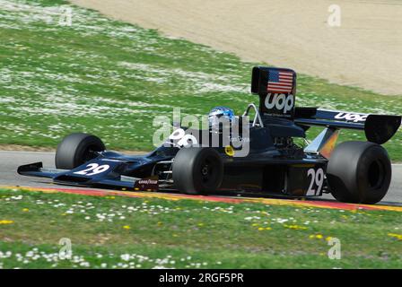 Mugello Circuit, 1. April 2007: Unbekannter Lauf auf dem Classic F1 Car 1974 Shadow DN3 Ex Tom Pryce auf dem Mugello Circuit in Italien während des Mugello Historic Festival. Stockfoto