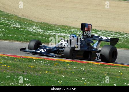 Mugello Circuit, 1. April 2007: Unbekannter Lauf auf dem Classic F1 Car 1974 Shadow DN3 Ex Tom Pryce auf dem Mugello Circuit in Italien während des Mugello Historic Festival. Stockfoto
