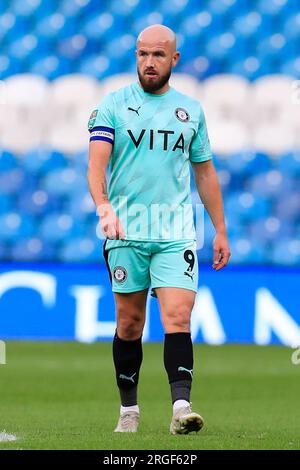 Sheffield, Großbritannien. 08. Aug. 2023. Stockport County Forward Paddy Madden (9) während des Spiels Sheffield Wednesday FC vs Stockport County FC, Carabao Cup, Runde 1 im Hillsborough Stadium, Sheffield, Großbritannien, am 8. August 2023 Gutschrift: Jede zweite Sendung von Media/Alamy Live News Stockfoto