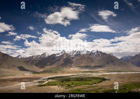 Indien, Ladakh, Zanskar, Karsha, erhöhte Sicht auf das Padum-Tal vom Kloster Stockfoto