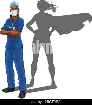 Super Hero Schwarz Frau Doktor Krankenschwester Superhero Stock Vektor