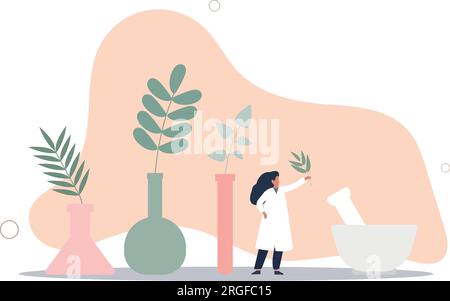 Kosmetiklabor mit Kräuterpflegeprodukten erstellen.Flachvektordarstellung. Stock Vektor