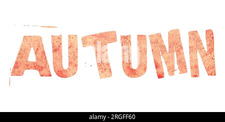 Herbstbeschriftung Illustration. Aquarellbuchstaben. Stempeln Sie mit einem Text. Saisonwort für Banner, Karte, Flyer, Verkaufsposter. Farbenfrohes herbstliches Design Stock Vektor