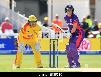 Nottingham, Großbritannien. 09. Aug. 2023. 9. August 2023 - Trent Bridge Cricket Ground, Nottingham. Veranstaltung: The 100 Cricket: Nottingham Rockets gegen Northern Supercharger. Bildunterschrift: ***** Bild: Mark Dunn/Alamy Live News (Sport) Kredit: Mark Dunn Photography/Alamy Live News Stockfoto