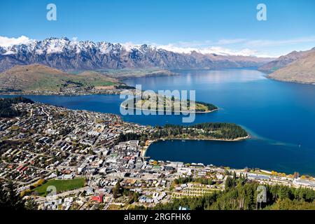 Neuseeland. Luftaufnahme des Lake Wakatipu. Queenstown. Otago. Südinsel Stockfoto