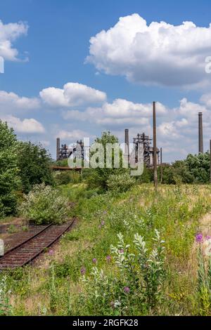 Der Landschaftspark Duisburg Nord, Hochofen Kulisse, Sinterweg, NRW, Deutschland, Stockfoto