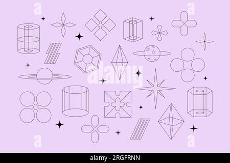 Retrofuturismus-Elemente, Sammlung abstrakter geometrischer Formen. Futuristischer Retro-Minimalismus, Vektordarstellung Stock Vektor