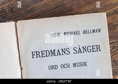 Alte Bücher, Fredmans sånger (auf Englisch: Fredmans Songs oder Songs von Fredman) ist eine Sammlung von 65 Gedichten und Songs, die 1791 vom schwedischen Dichter Carl Michael Bellman veröffentlicht wurden. Stockfoto