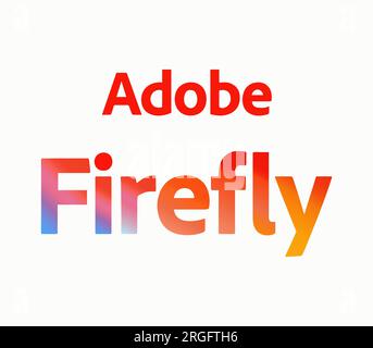 Kiew, Ukraine - 21. Juni 2023: Adobe Firefly-Logo auf weiß isoliert – Vektordarstellung. Adobe hat die Veröffentlichung des AI Art Generator-Tools angekündigt Stock Vektor