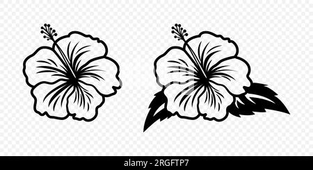 Vektor-Hibiskus Mit Monochromer Umrißfarbe. Set Aus Chinesischer Rose. Elemente Im Blumenmuster. Hibiscus Blume Linear Schwarz und Weiß Symbol, Tattoo. Hibiskus Stock Vektor