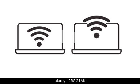 Symbol für Laptop und WLAN. Vektorisolierte bearbeitbare Abbildung eines Laptops mit WLAN-Zeichen Stock Vektor