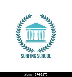 Vektorabbildung von Surfschulen, Abzeichen, Labels oder Logos. Oldtimer-Surfer-Logo, Emblem, Abzeichen, Label, Marke. Internationaler Surftag c Stock Vektor