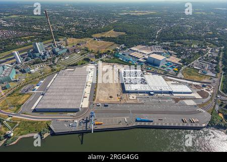 Luftaufnahme, Baustelle Logport VI, Alt-Walsum, Duisburg, Ruhrgebiet, Nordrhein-Westfalen, Deutschland Stockfoto