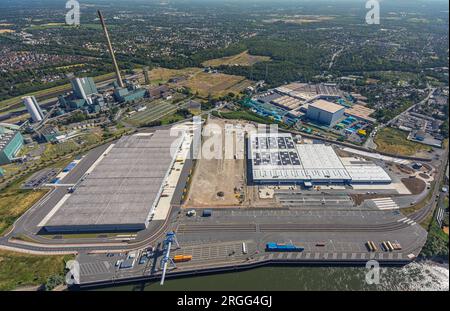 Luftaufnahme, Baustelle Logport VI, Alt-Walsum, Duisburg, Ruhrgebiet, Nordrhein-Westfalen, Deutschland Stockfoto