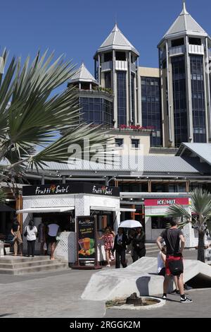 Le Caudan Waterfront ist ein kommerzielles Gebäude in Port Louis, der Hauptstadt von Mauritius. Stockfoto