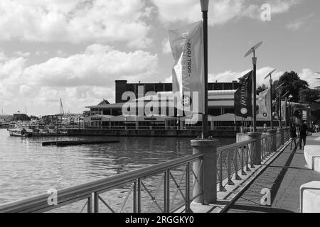 Le Caudan Waterfront ist ein kommerzielles Gebäude in Port Louis, der Hauptstadt von Mauritius. Stockfoto