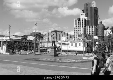 Le Caudan Waterfront ist ein kommerzielles Gebäude in Port Louis, der Hauptstadt von Mauritius. Stockfoto