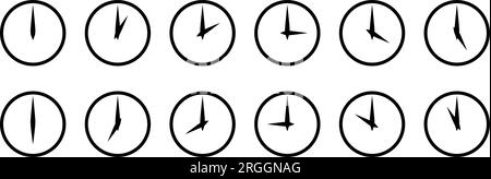 Einfache Minimalistische Symbolgruppe Für Analoge Uhr, Die Stündlich Angezeigt Wird. Vektorbild. Stock Vektor