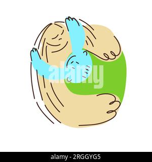 Die Mutter umarmt das Kind. Vektordarstellung in modernem Stil. Muttertagskarte. Stock Vektor