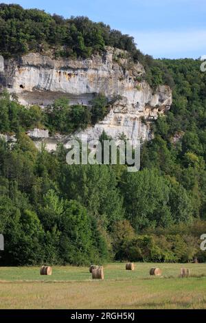 Die Stimmzettel der Paille après la moisson sur les Bords de la Vézère aux Eyzies de Tayac capitale mondiale de la préhistoire. Depuis la préhistoire des homme Stockfoto