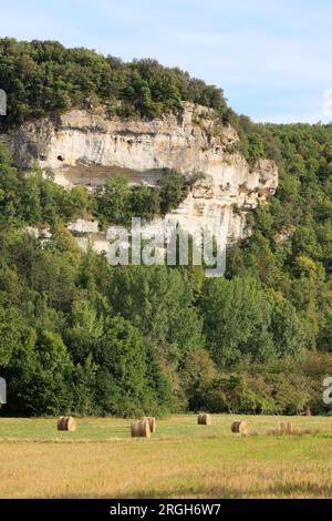 Die Stimmzettel der Paille après la moisson sur les Bords de la Vézère aux Eyzies de Tayac capitale mondiale de la préhistoire. Depuis la préhistoire des homme Stockfoto