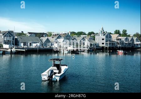 Hafenhäuser in Nantucket Harbor Stockfoto