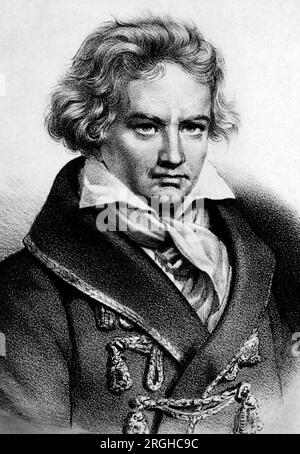 Ludwig van Beethoven (1770-1827), deutscher Komponist, Halblängenporträt, illustrierte Postkarte, Unbekannter Künstler Stockfoto