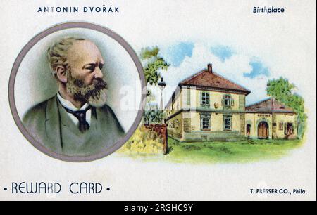 Antonin Dvorak (1841-1904), Czech Composer, Head and Shoulders Portrait, Illustrated Color Postcard, Unidentified Artist, T. Presser Company, Philadelphia Stockfoto