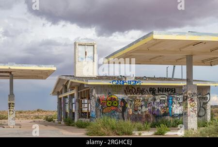 Two Guns, Arizona, ist eine verlassene Stadt an einem verlassenen Teil der Route 66 Stockfoto