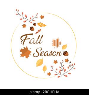 Herbstbanner mit Text, Blättern und Früchten auf weißem Hintergrund mit Kopierbereich Stock Vektor
