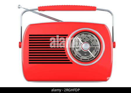 Retro-Radioempfänger, rot. 3D-Rendering auf weißem Hintergrund isoliert Stockfoto
