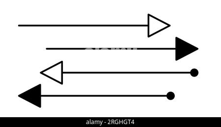 Pfeile legen einfache, von Hand gezeichnete Vektordarstellung fest, horizontales Zeichen zeigt nach rechts Stock Vektor