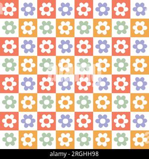 Vektor-Nahtloses Blumenmuster auf dem Schachbrett Stock Vektor