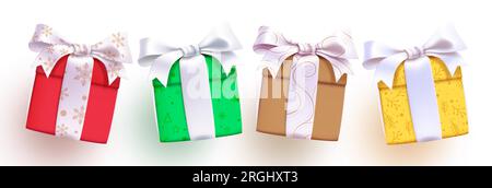 Weihnachtsgeschenke Box Vektordesign. Geschenkbox-Kollektion mit elegantem Band und Lasso für weihnachten und Silvesterfeiern. Vektor Stock Vektor
