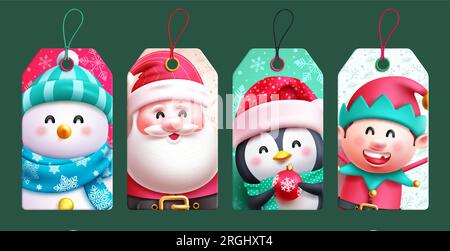 Weihnachtliche Anhänger mit Vektordesign. Die Charaktere-Anhänger- und -Stickerkollektion ist für die Weihnachtsfeier und Geschenkanhänger ausgelegt. Vektor Stock Vektor