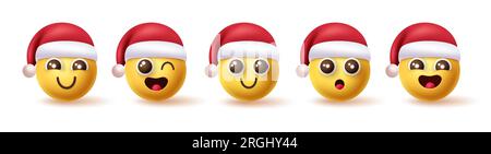 weihnachtsmann-Emoji-Figuren bilden das Vektordesign. Santa claus Emojis und Smileys Figur in niedlicher, fröhlicher, lächelnder und lustiger Gesichtsausdruck. Stock Vektor
