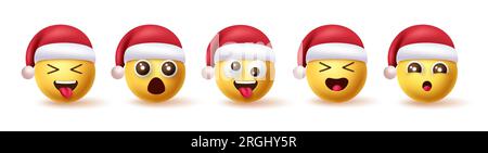 weihnachtsmann-Emoji-Figuren bilden das Vektordesign. Santa claus Emojis und Smileys Charakter isoliert auf weißem Hintergrund. Vektordarstellung Smiley Stock Vektor