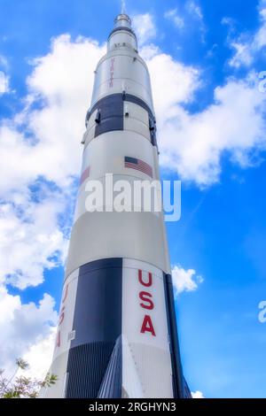 Saturn V Rakete bei uns Raum und Rakete Zentrum und Museum in Huntsville, Alabama, der Heimat des Marshall Space Flight Center und Redstone Arsenal. Stockfoto