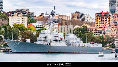 Sydney Aust, 06. August 2023: US-Marineschiff USS Rafael Peralta liegt auf Garden Island, Sydney, wegen Provisioning nach Talisman Sabre 2023 vor Stockfoto