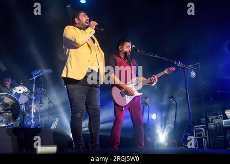 Sitges, Spanien. 09. Aug. 2023. Der spanische Sänger Antonio Orozco tritt live auf der Bühne des Festival Jardins de Terramar in Sitges auf. (Foto: Ramon Costa/SOPA Images/Sipa USA) Guthaben: SIPA USA/Alamy Live News Stockfoto