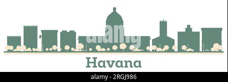 Abstrakte Silhouette der Skyline von Havanna mit farbigen Gebäuden. Vektordarstellung. Stadtbild mit Wahrzeichen. Stock Vektor