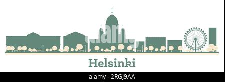 Abstrakte Silhouette der Skyline von Helsinki Finnland mit farbigen Gebäuden. Vektordarstellung. Stadtbild mit Wahrzeichen. Stock Vektor