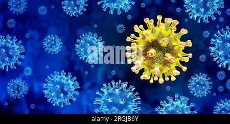 Neue Covid und Evolution of-Covid-19 oder SARS-CoV-2 als mutierendes Coronavirus-Virus, das Virusvarianten mit mutierten genetischen Zellen als neuem erzeugt Stockfoto