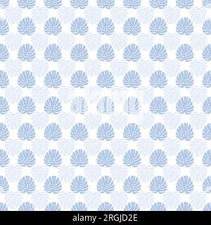 Hellblaues nahtloses Muster mit tropischen Monstera-Blättern. Stock Vektor