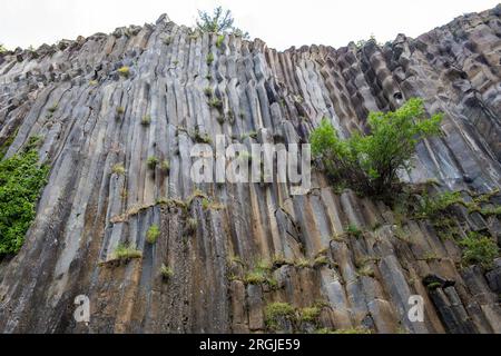 Basalt Rocks im Boyabat District. Sinop, Türkei. In Sinop gelegene Felsformationen in Form von Säulenbasalt. Basaltfelsen-Naturdenkmal. Stockfoto